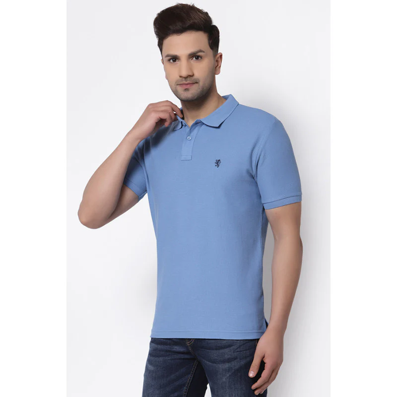 Men Slate Blue Collared T-Shirt - Image 2