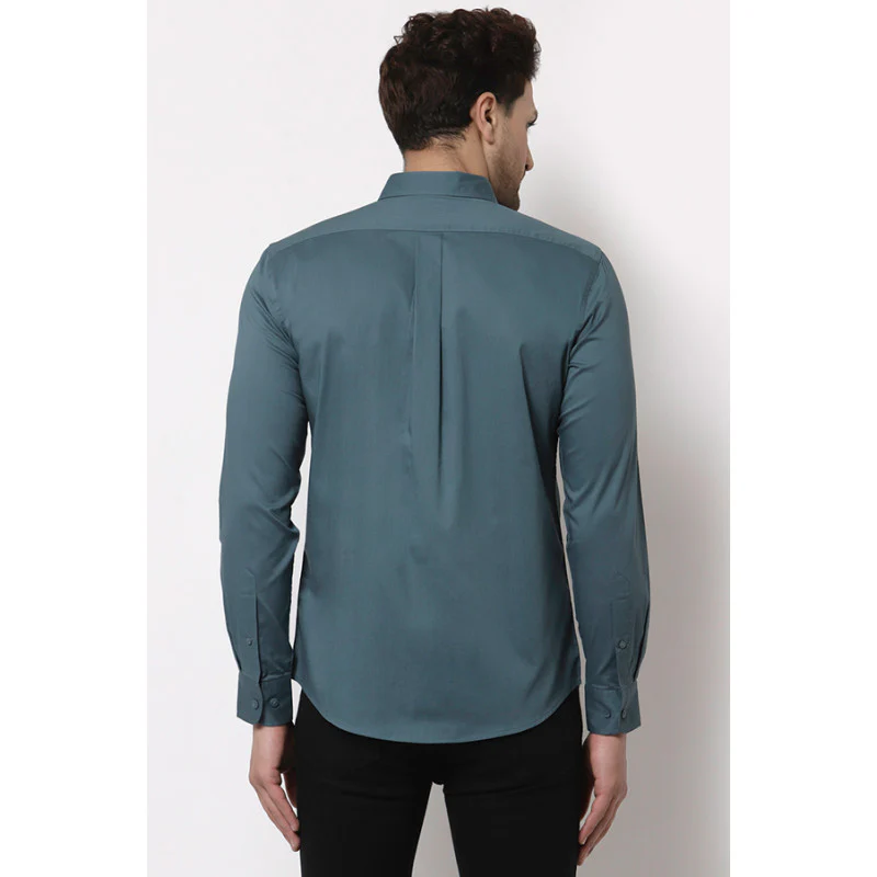 Men Slate Blue Solid Shirt - Image 3