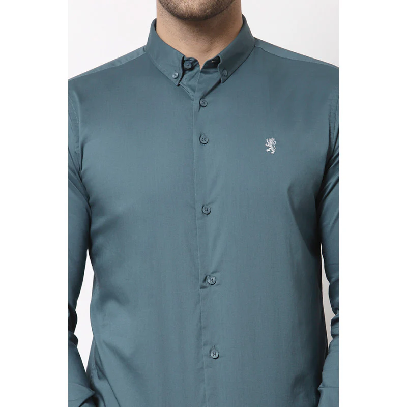 Men Slate Blue Solid Shirt - Image 5