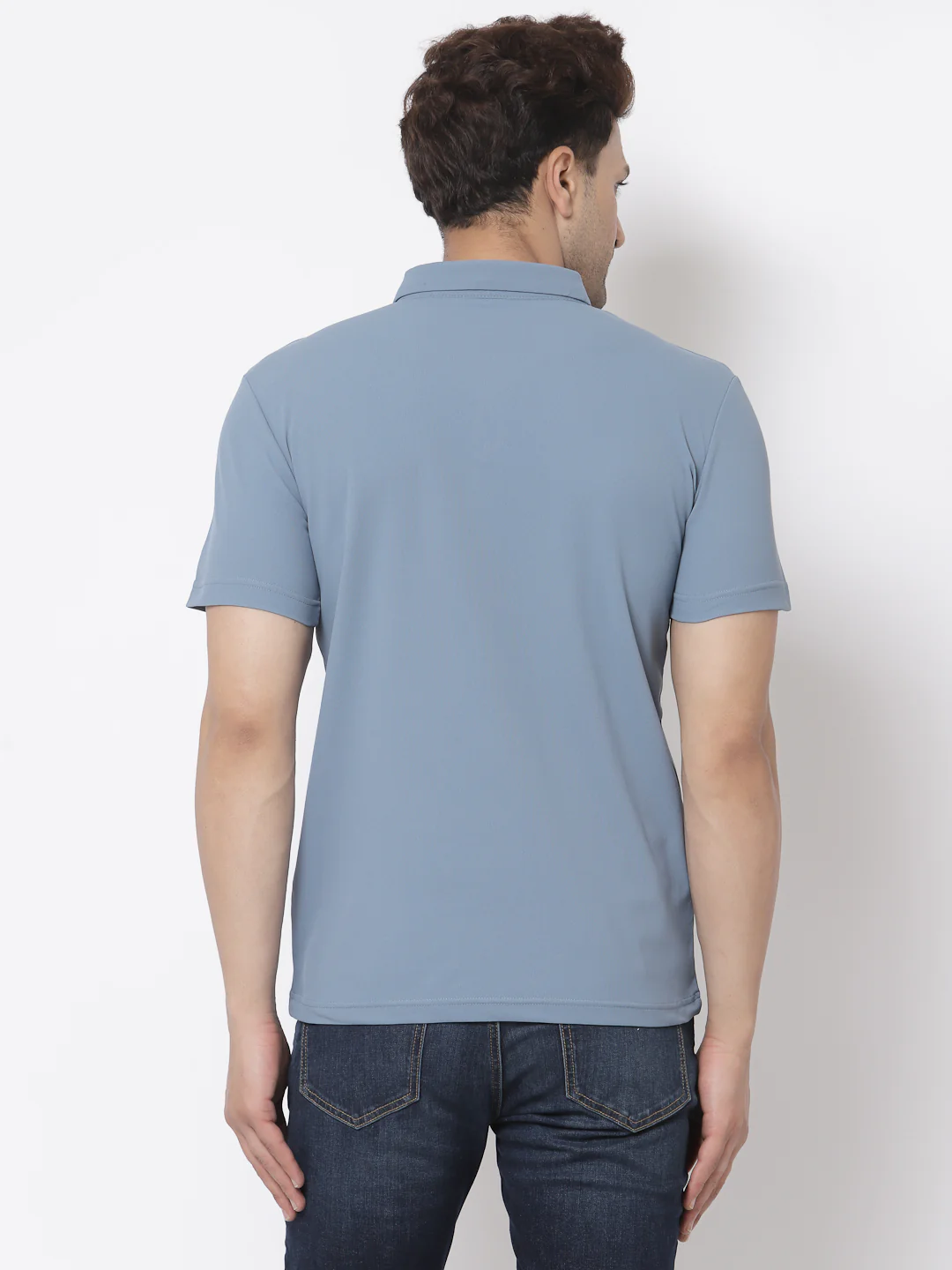 Men Slate Blue Polo Neck T-Shirt - Image 3