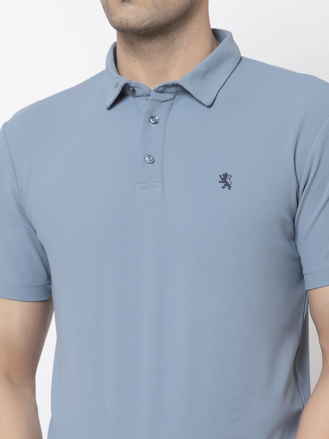 Men Slate Blue Polo Neck T-Shirt - Image 4