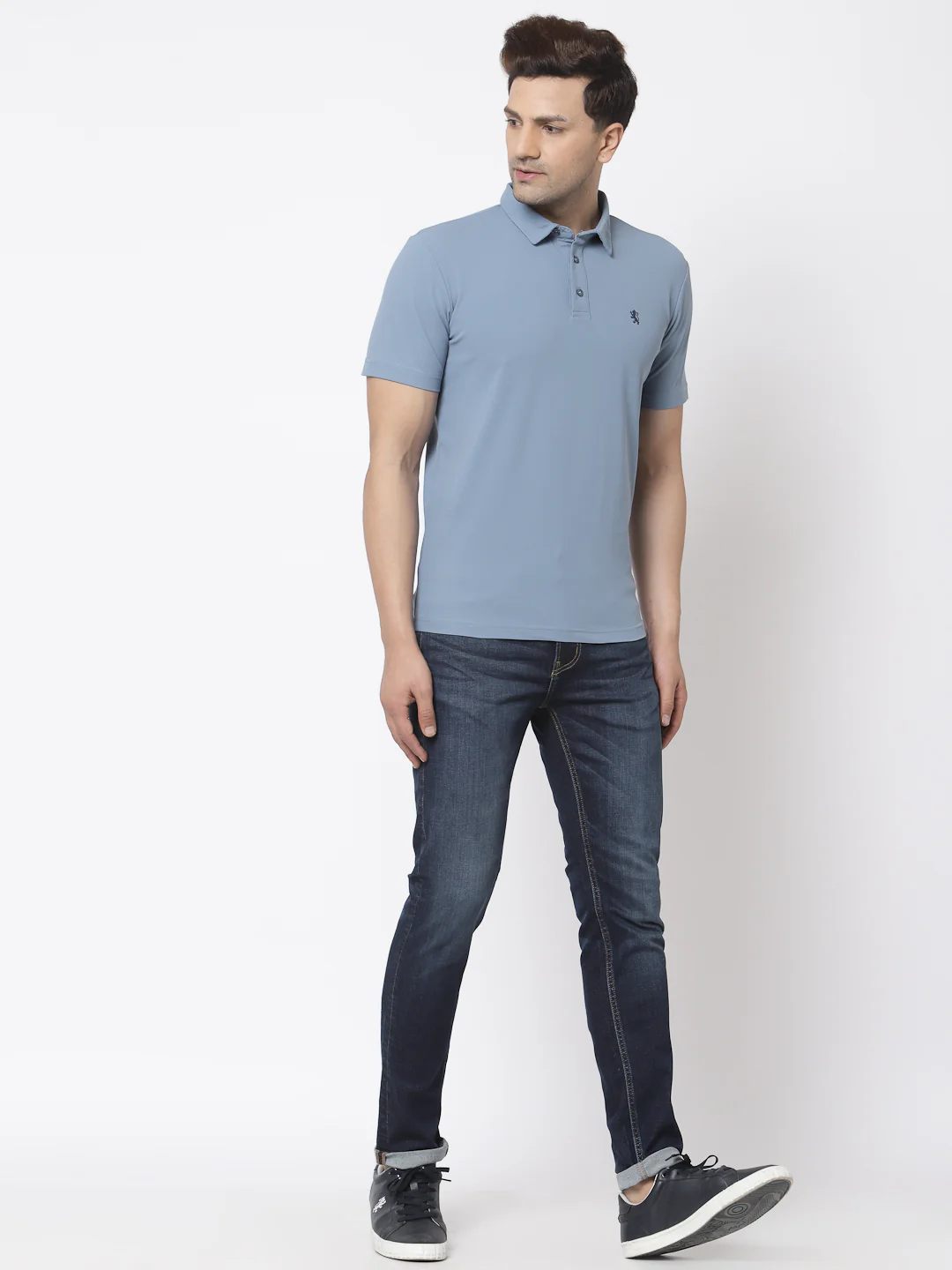 Men Slate Blue Polo Neck T-Shirt - Image 5