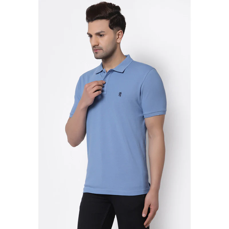 Men Slate Blue Polo Neck T-Shirt - Image 2