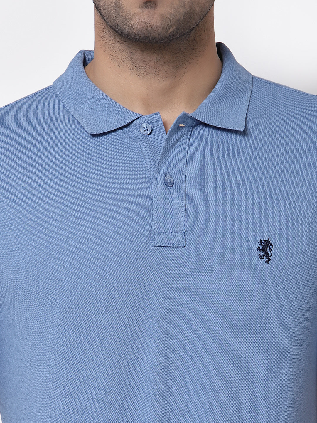 Men Slate Blue Polo Neck T-Shirt - Image 4