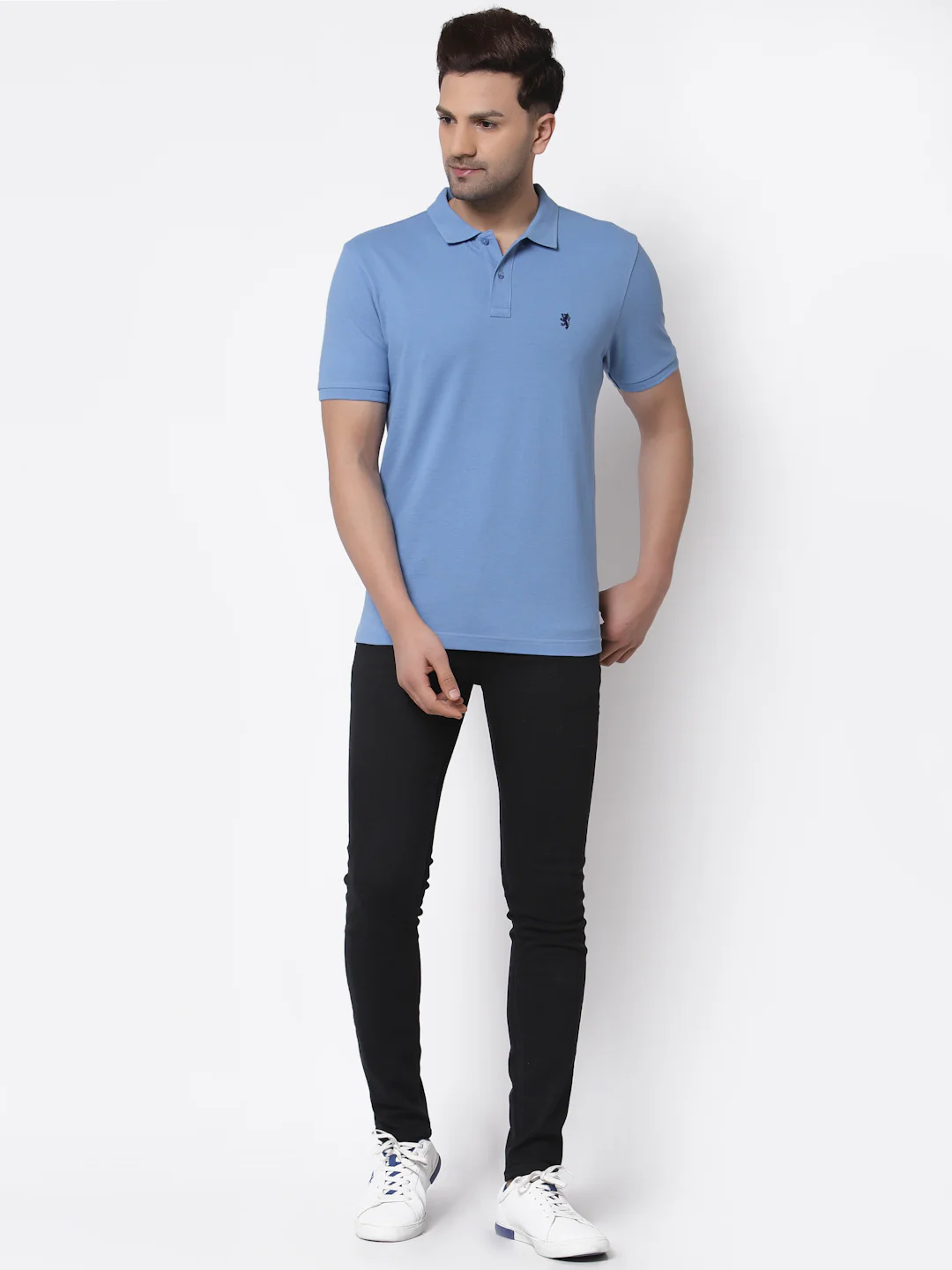 Men Slate Blue Polo Neck T-Shirt - Image 5