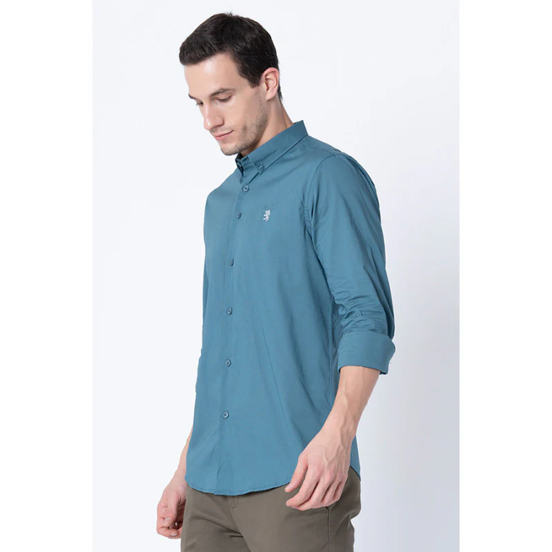 Men Slate Blue Solid Shirts - Image 2