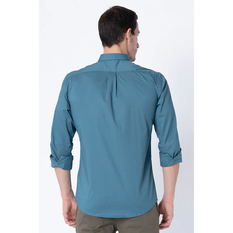Men Slate Blue Solid Shirts - Image 3