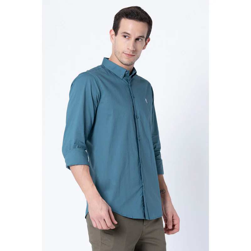 Men Slate Blue Solid Shirts - Image 4