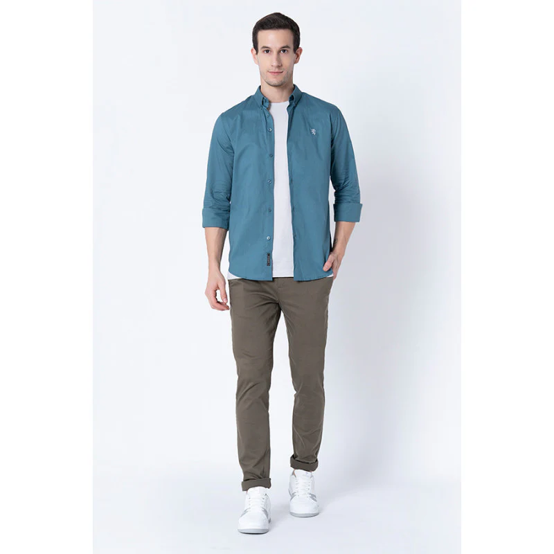 Men Slate Blue Solid Shirts - Image 5