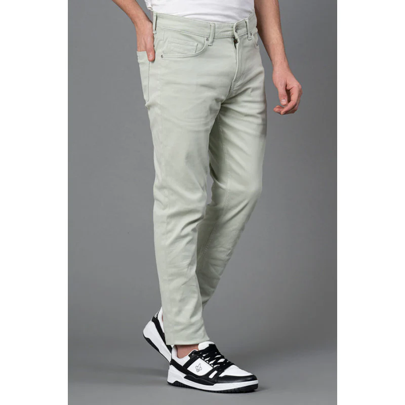 Men's Slate Green Solid Washed Cotton Spandex Skinny Jeans - Image 2