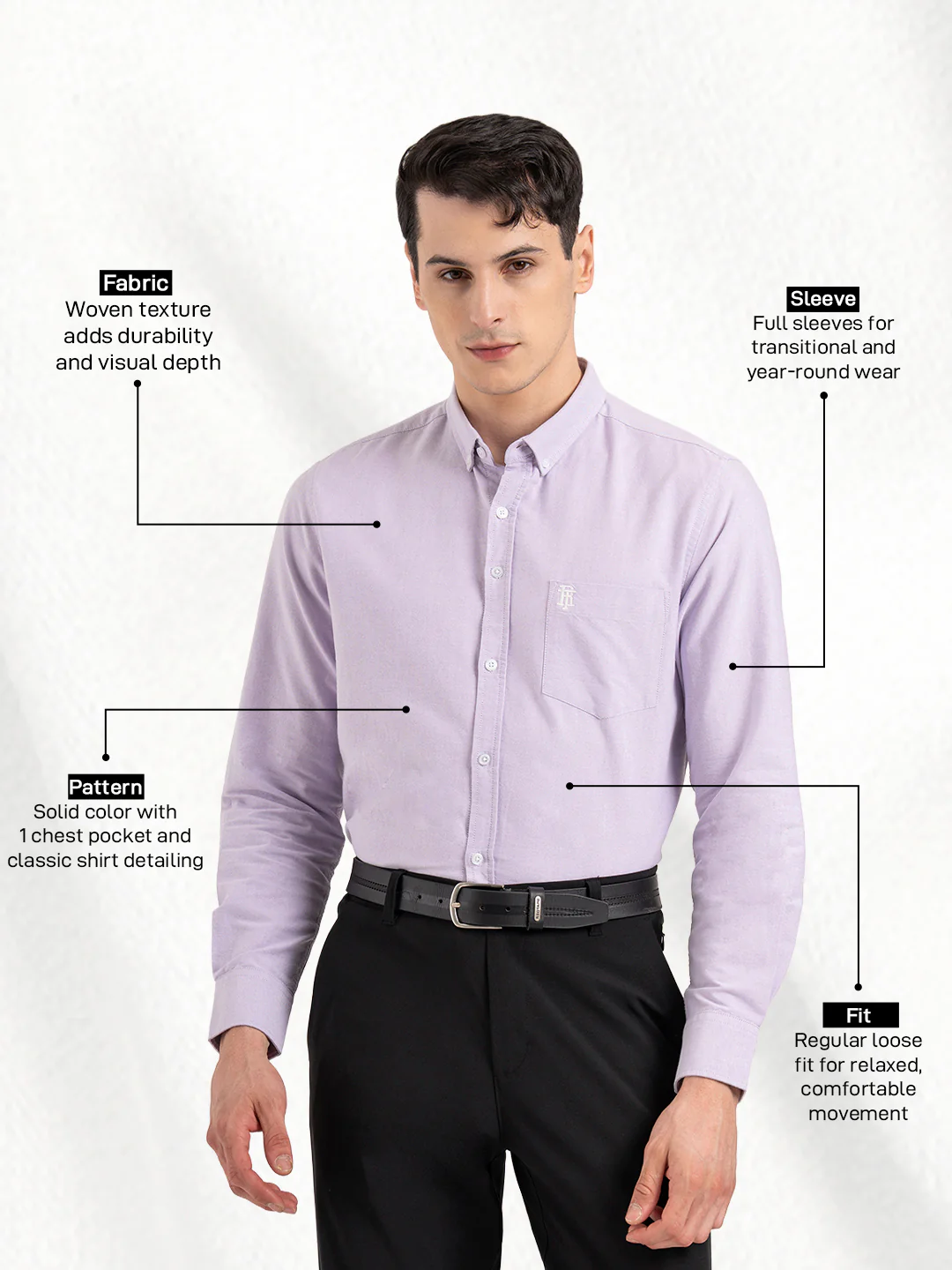Mens Solid Oxford Shirt - Image 2