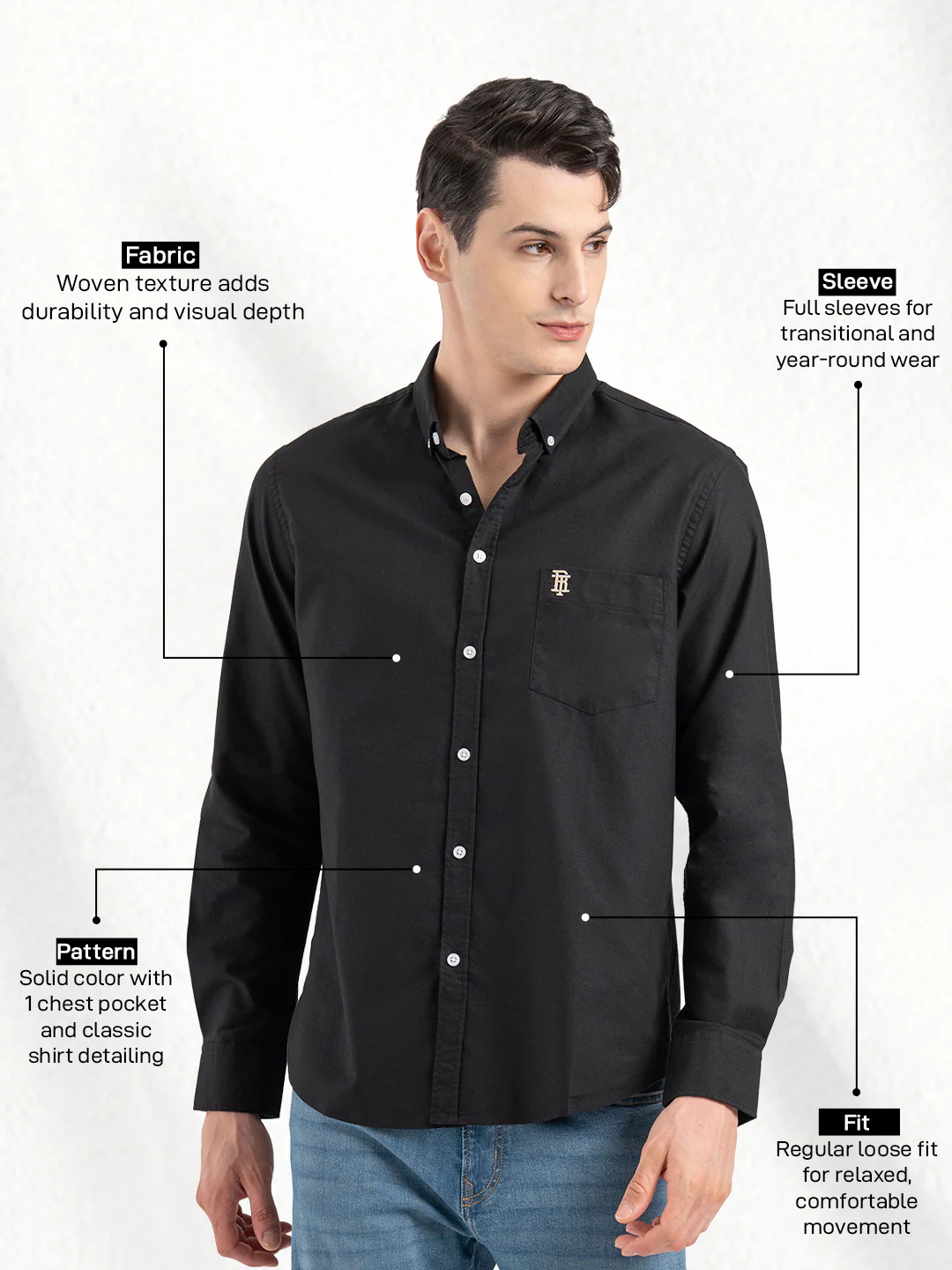Mens Solid Oxford Shirt - Image 2