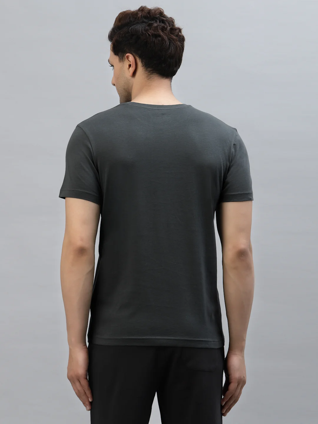 Men Space Grey Round Neck T-Shirt - Image 3