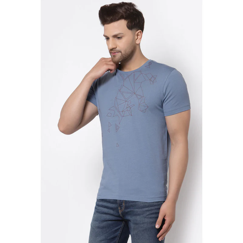 Men Stone Blue Printed T-Shirt - Image 2