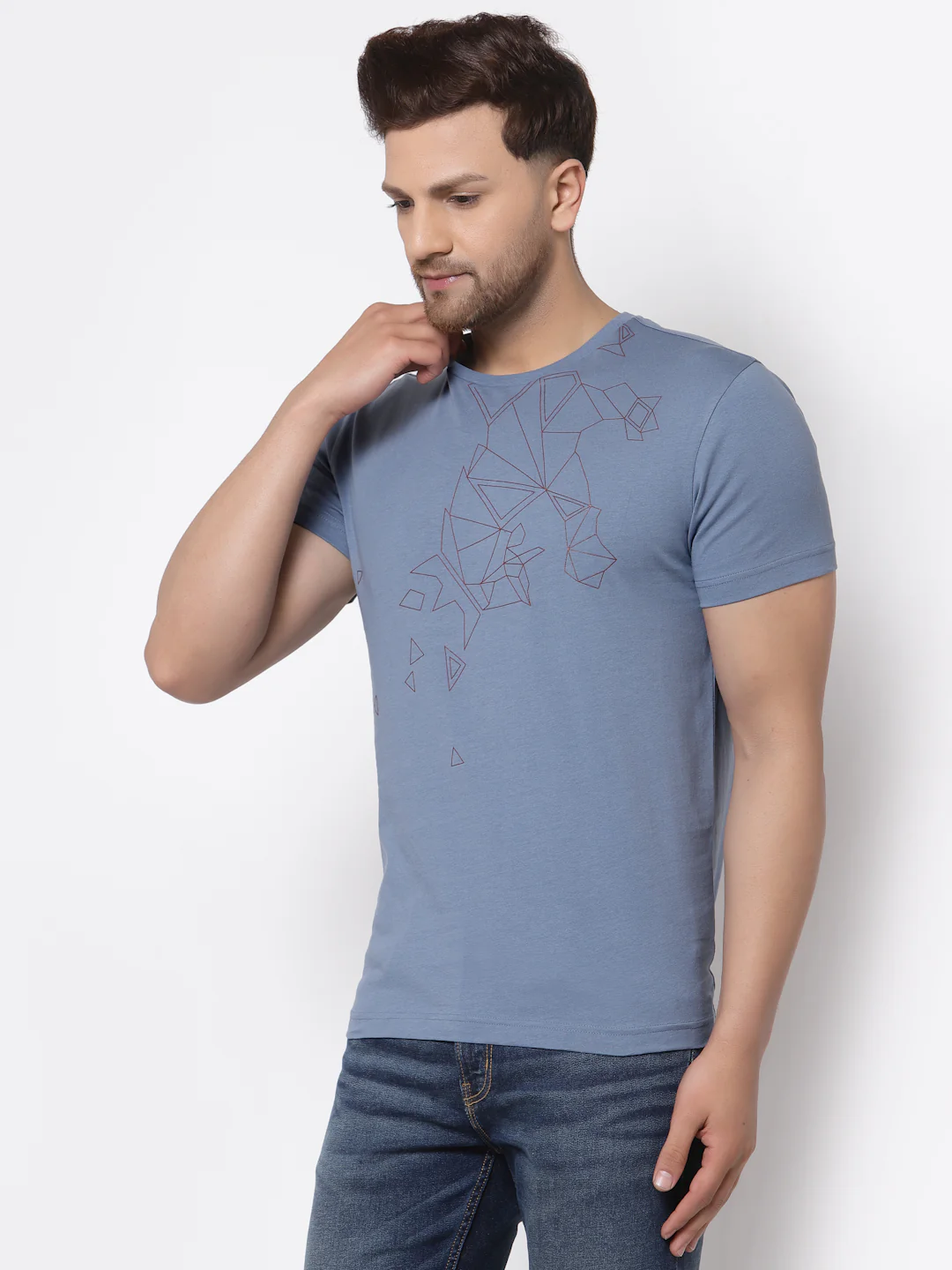 Men Stone Blue Printed T-Shirt - Image 3