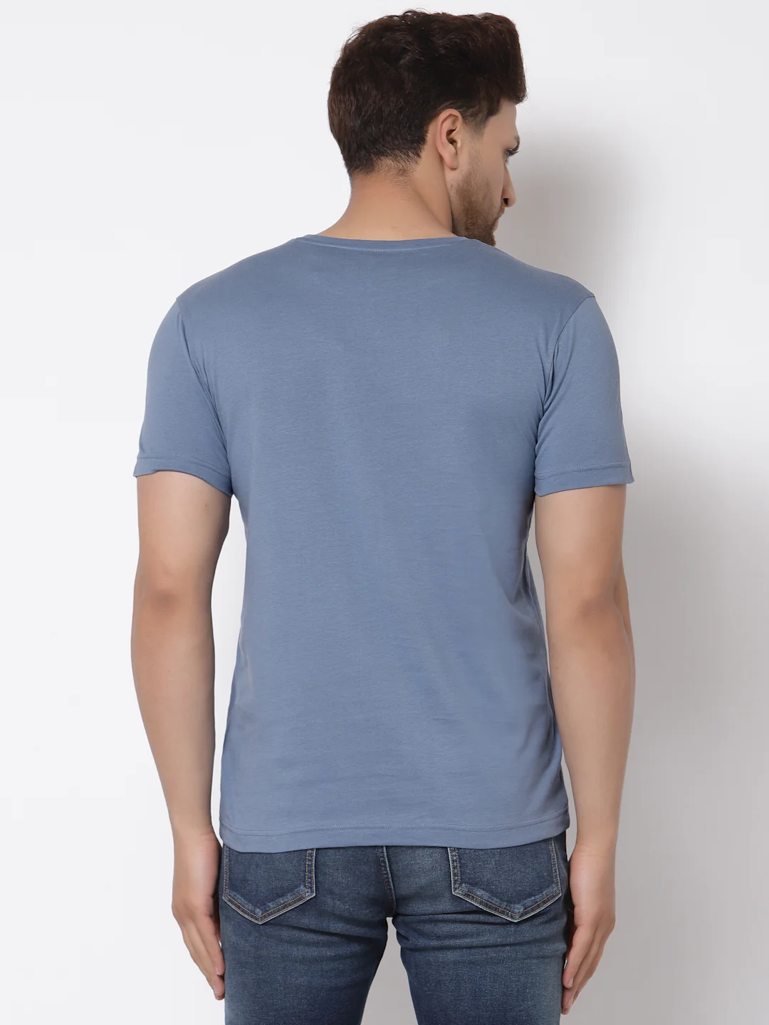 Men Stone Blue Printed T-Shirt - Image 4