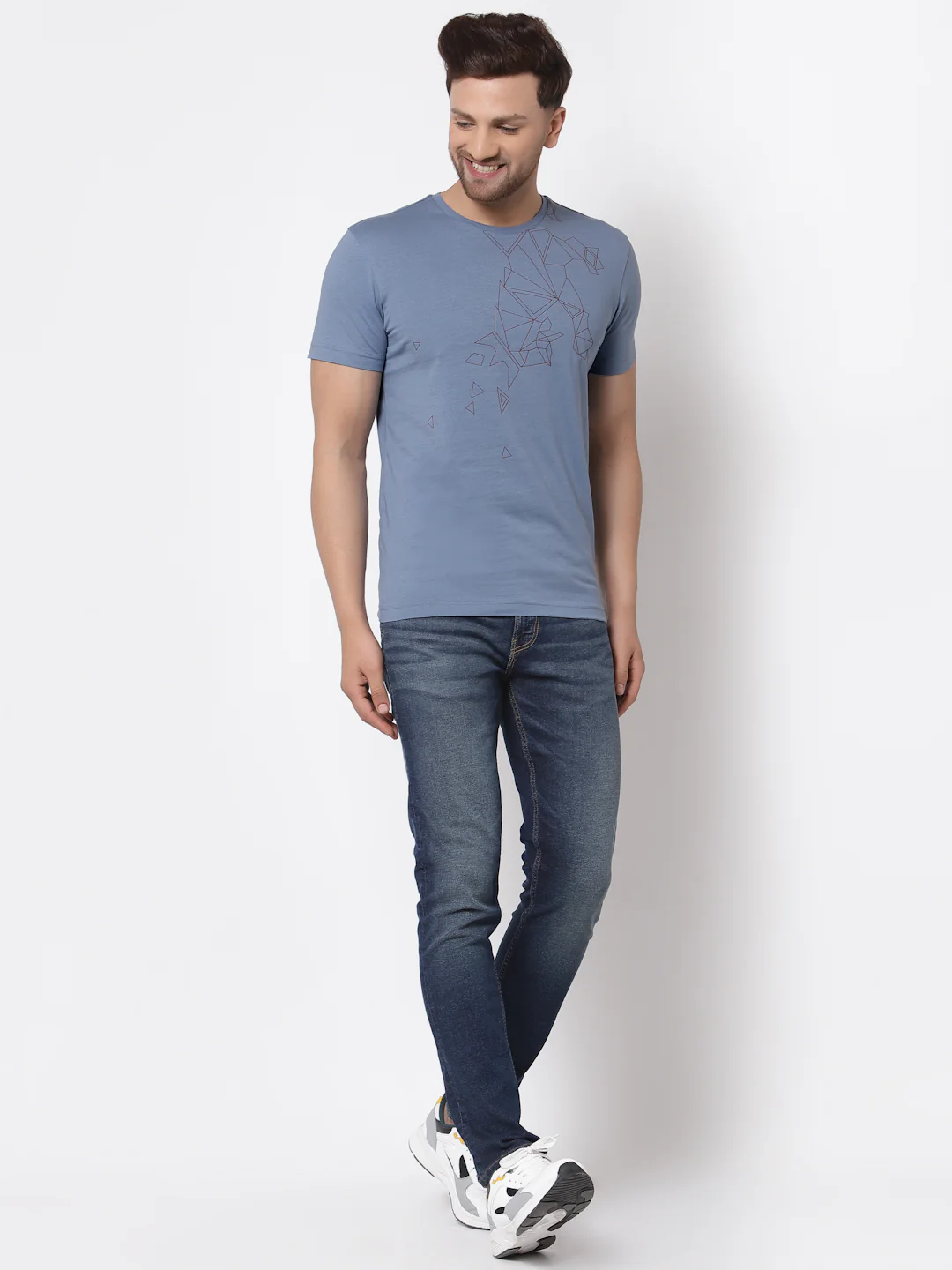 Men Stone Blue Printed T-Shirt - Image 5