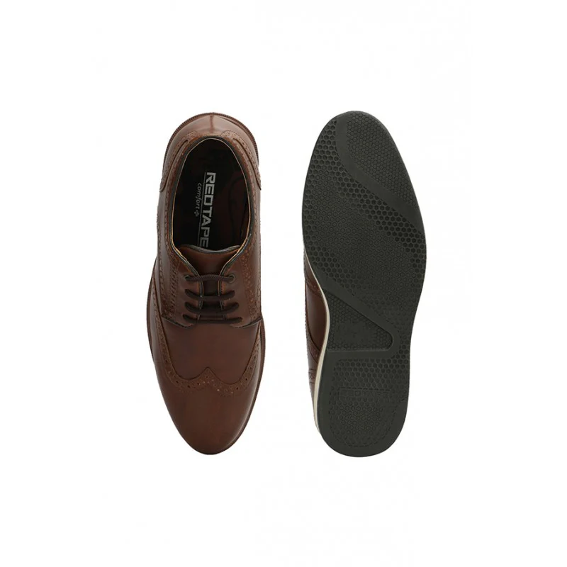 Men's Tan Casual Brogue Shoes - Image 3