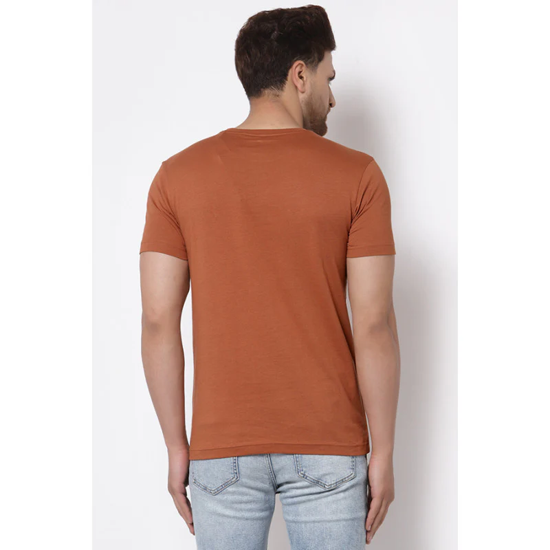 Men Tan Solid T-Shirt - Image 3