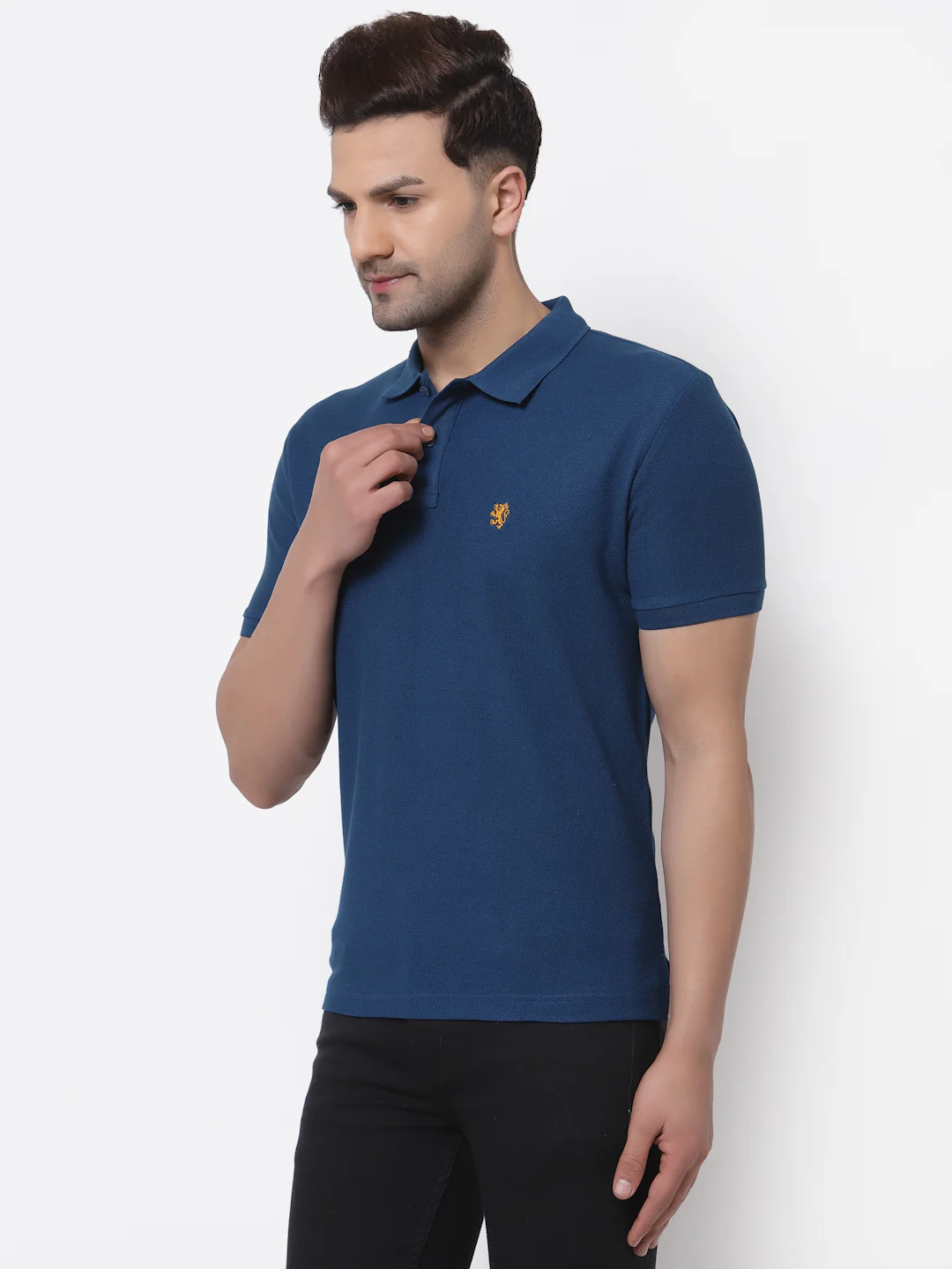 Men Teal Collared T-Shirt - Image 3