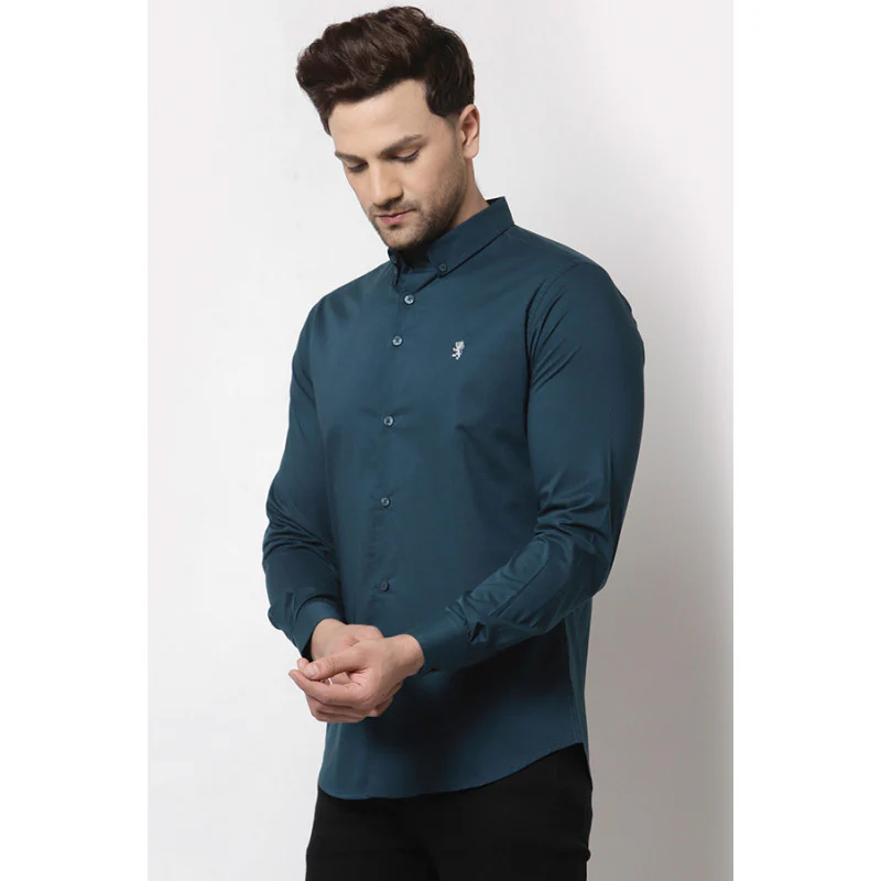 Men Teal Solid Shirt - Image 2
