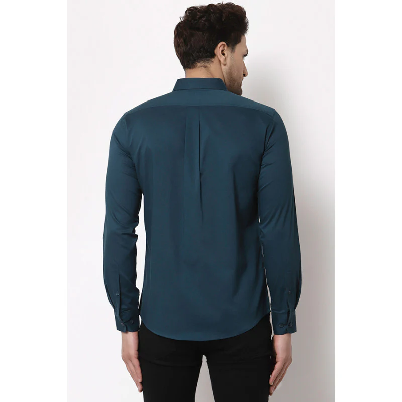 Men Teal Solid Shirt - Image 3