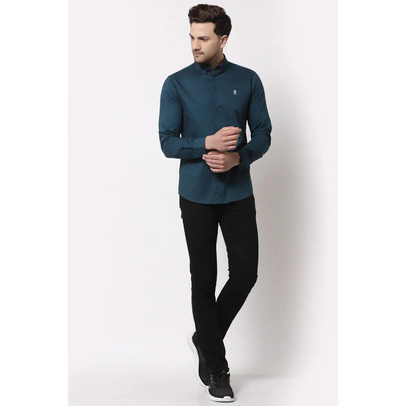 Men Teal Solid Shirt - Image 4