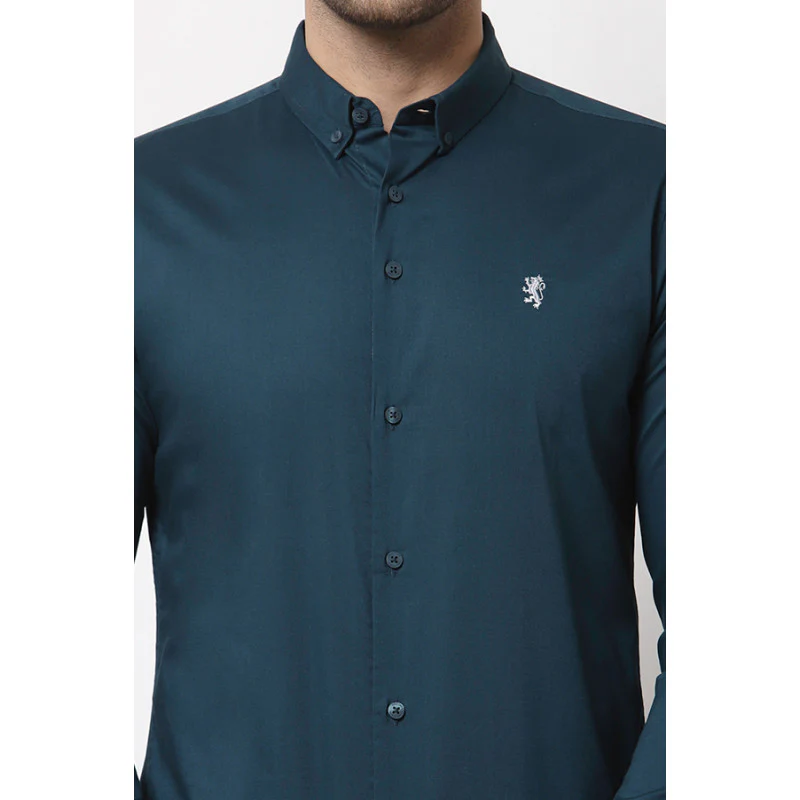 Men Teal Solid Shirt - Image 5