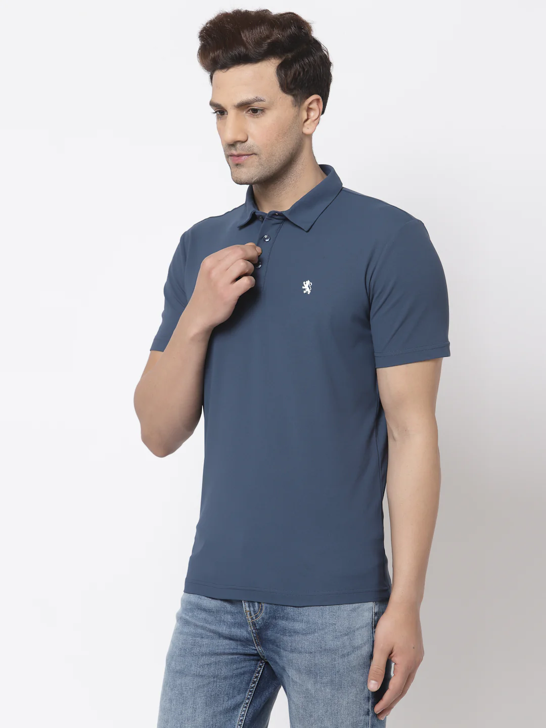 Men Teal Polo Neck T-Shirt - Image 2