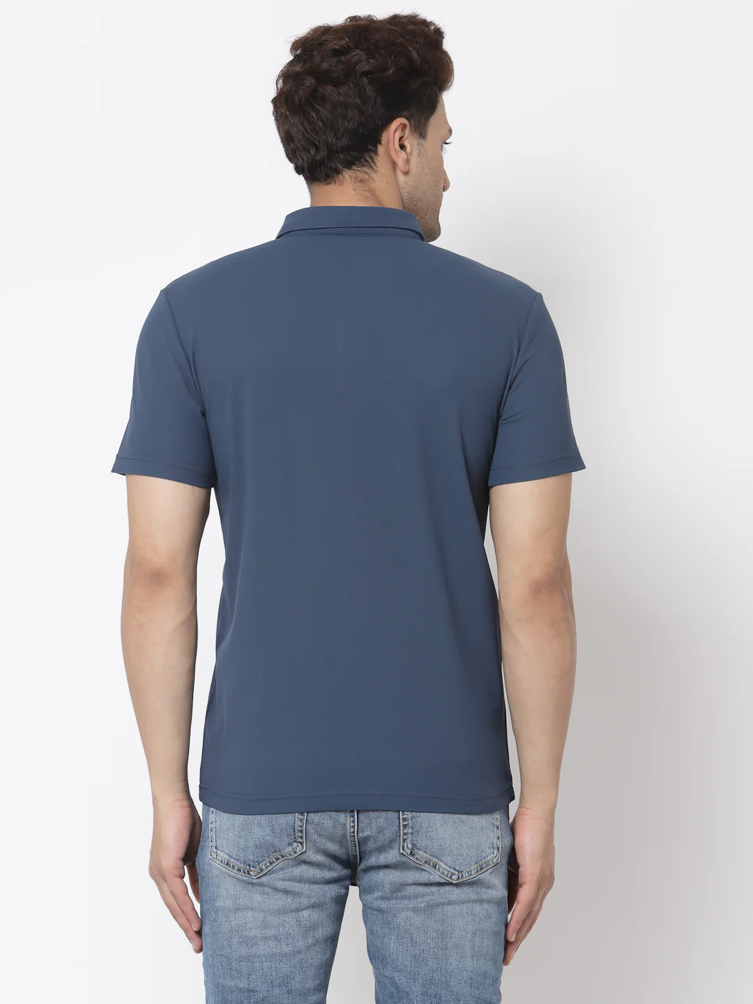 Men Teal Polo Neck T-Shirt - Image 3