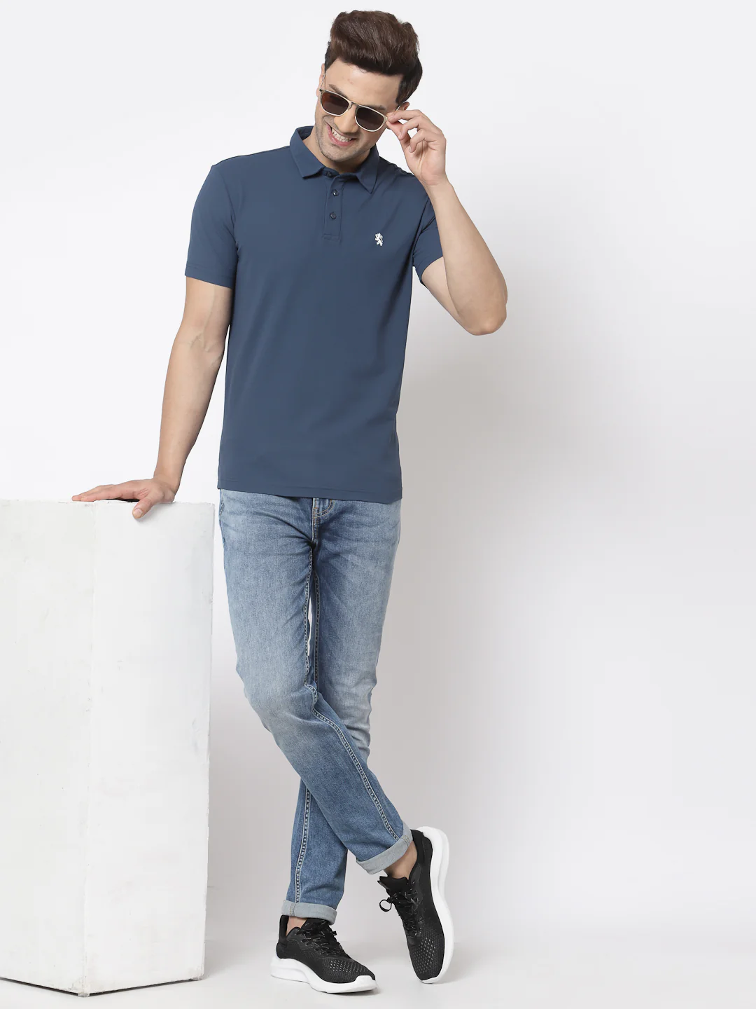 Men Teal Polo Neck T-Shirt - Image 5