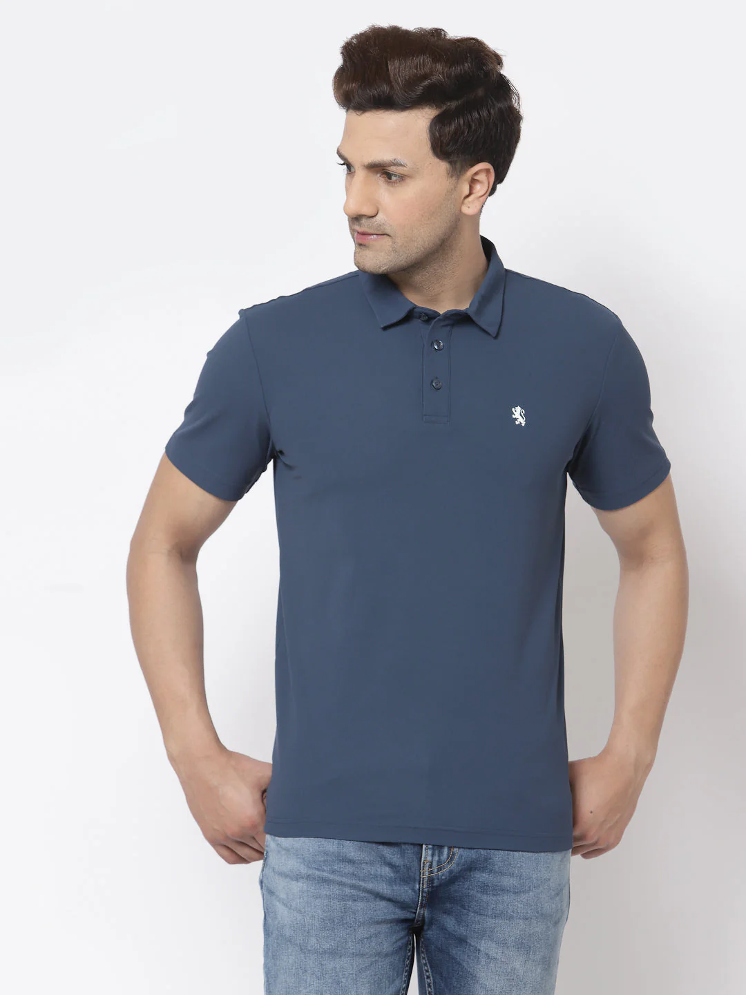 Men Teal Polo Neck T-Shirt - Image 6