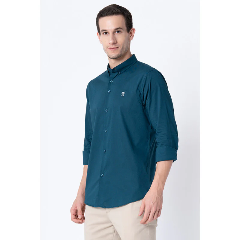 Men Teal Solid Shirts - Image 2