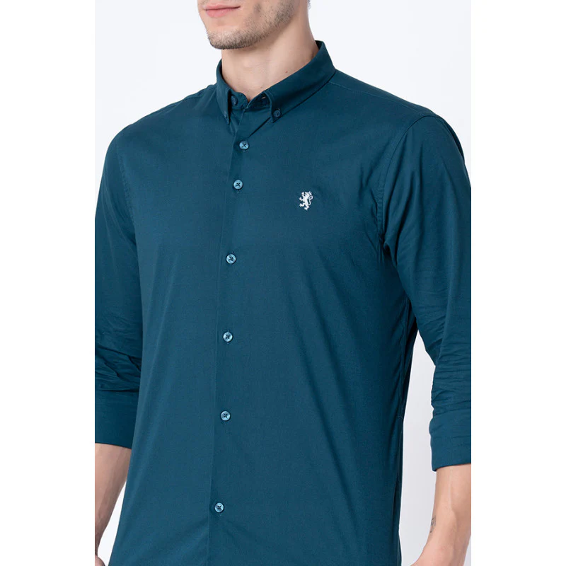 Men Teal Solid Shirts - Image 4