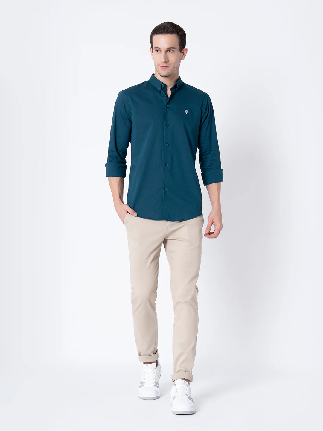 Men Teal Solid Shirts - Image 5