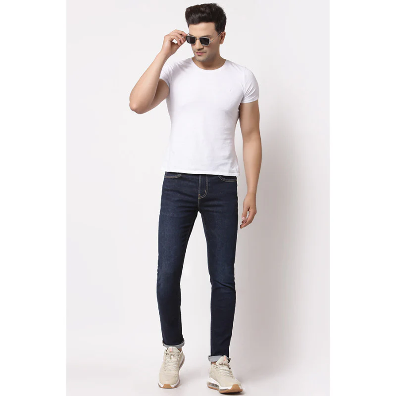 Men Tinted Dark Blue Jeans - Image 4