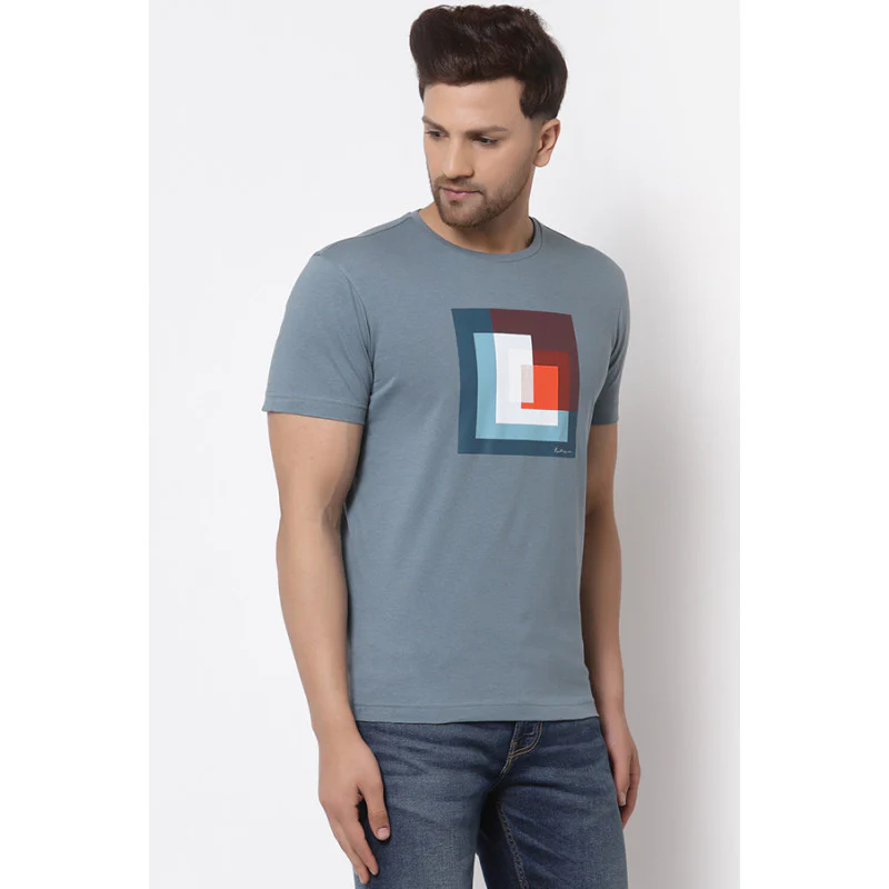 Men Turquoise Printed T-Shirt - Image 2