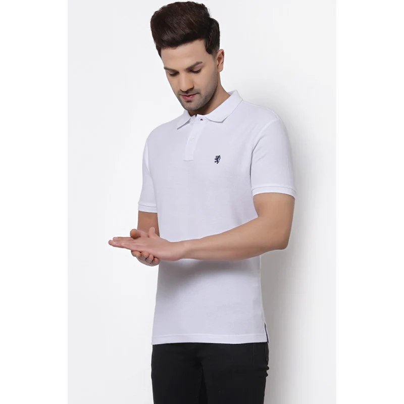 Men White CollaRed T-Shirt - Image 2