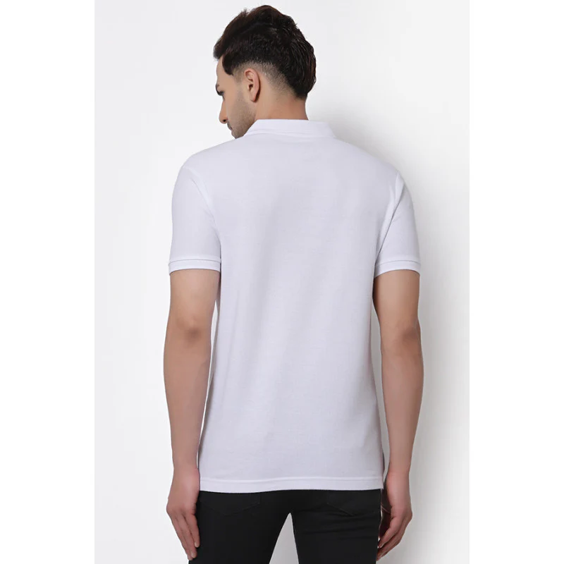 Men White CollaRed T-Shirt - Image 3