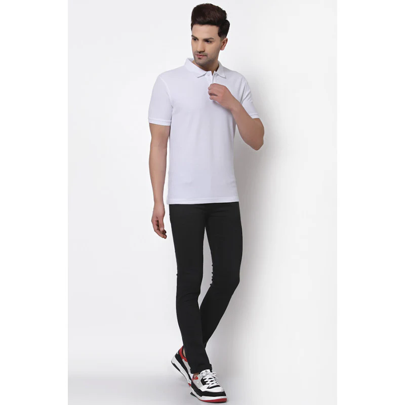 Men White CollaRed T-Shirt - Image 4