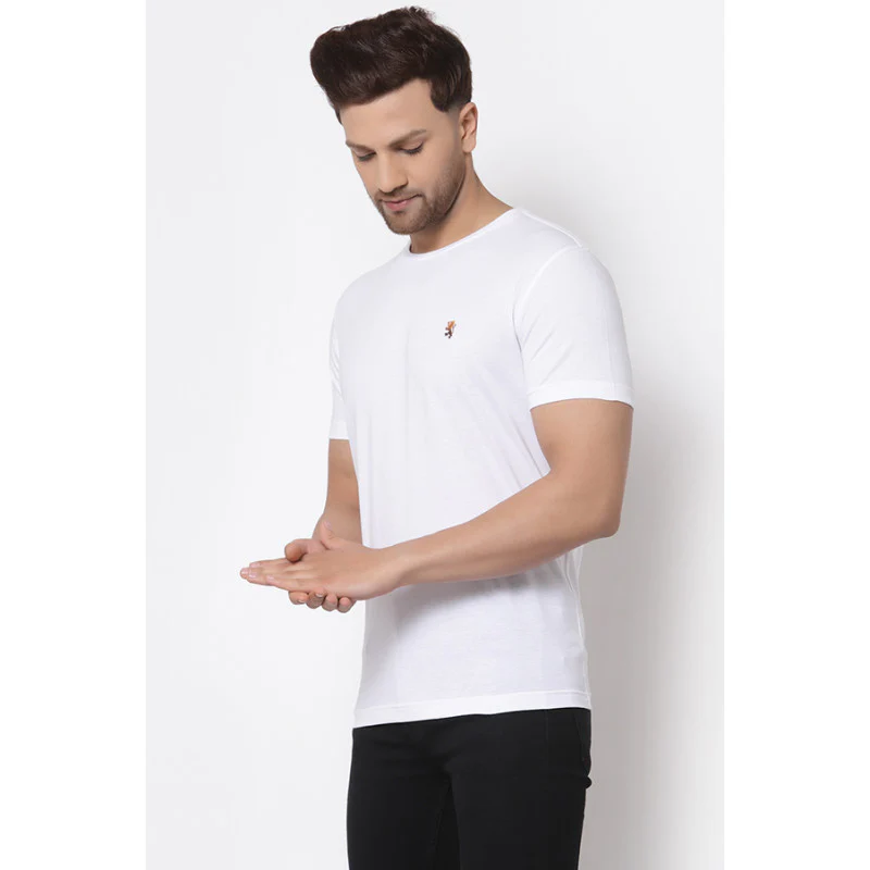 Men White Solid T-Shirt - Image 2