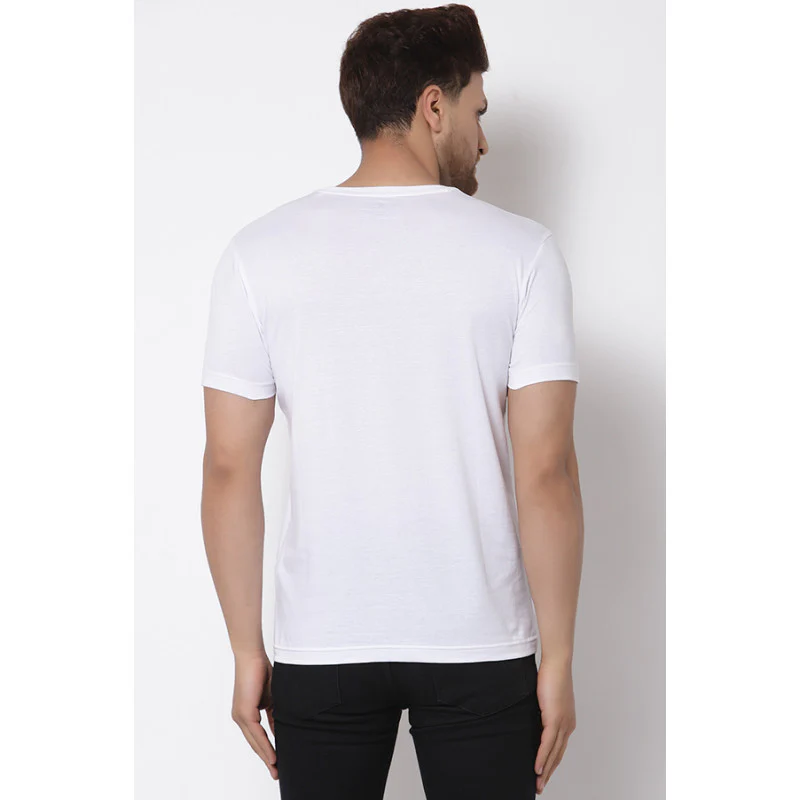 Men White Solid T-Shirt - Image 3