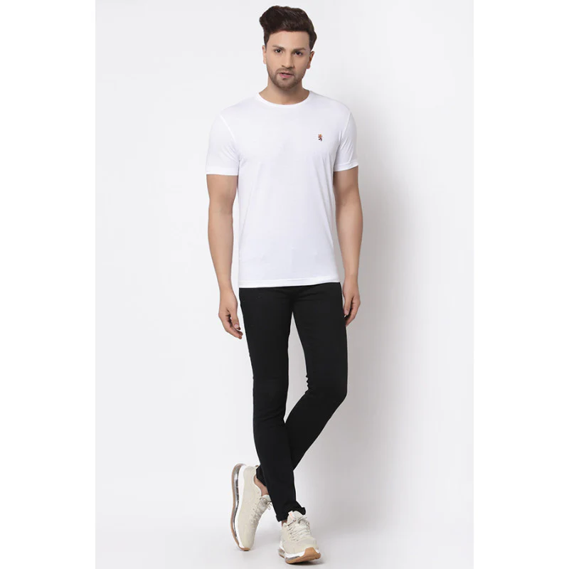 Men White Solid T-Shirt - Image 4