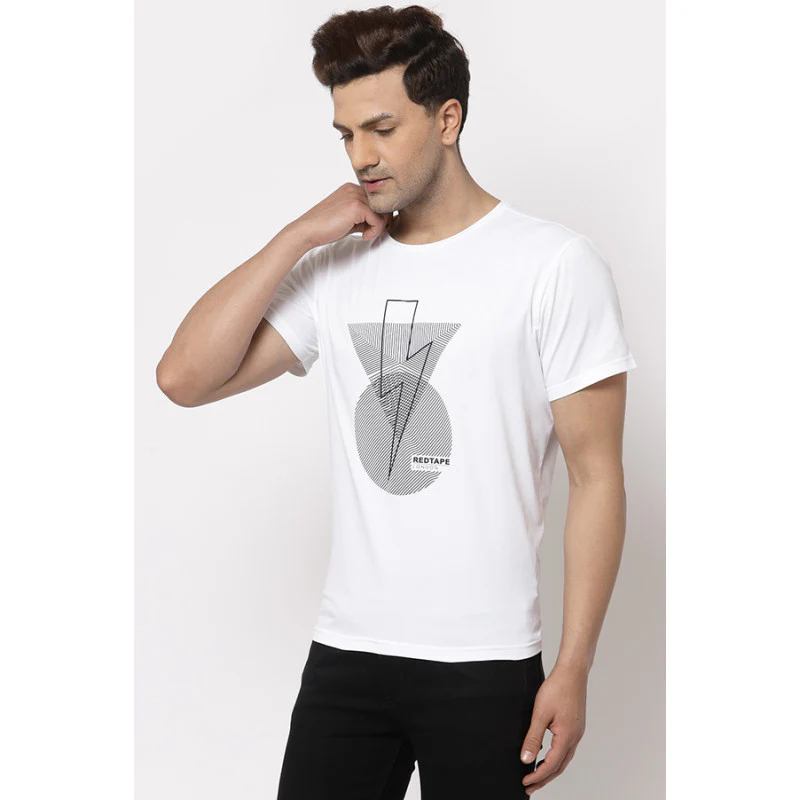 Men White Round Neck Activewear T-Shirt - Image 2