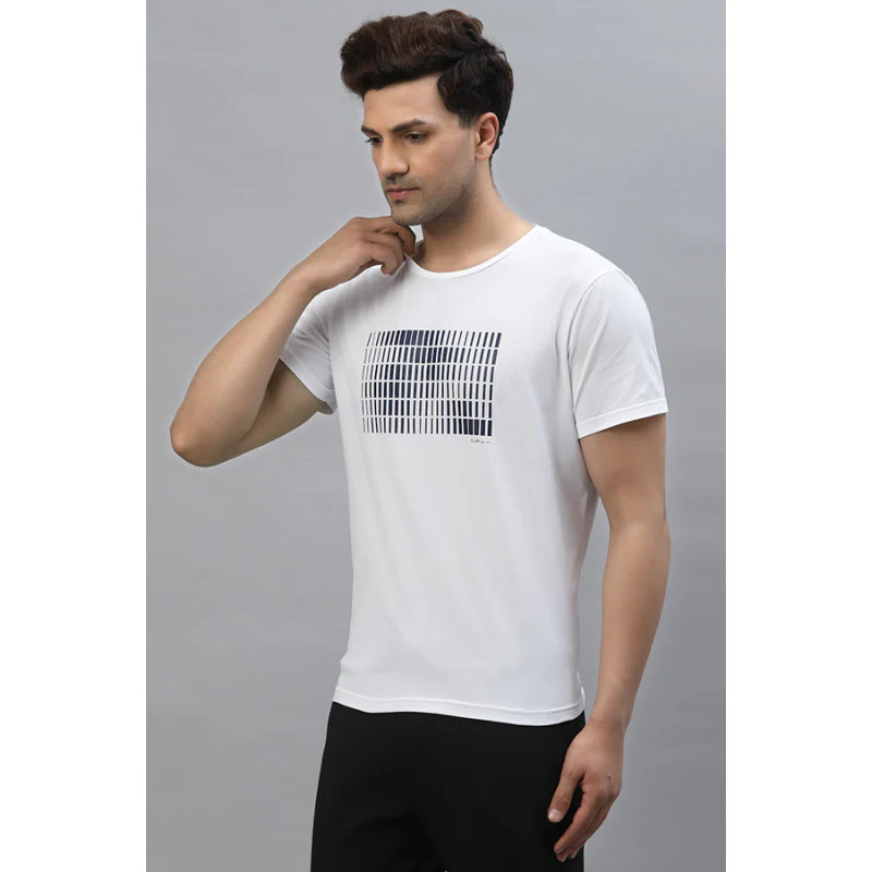 Men White Round Neck Activewear T-Shirt - Image 2