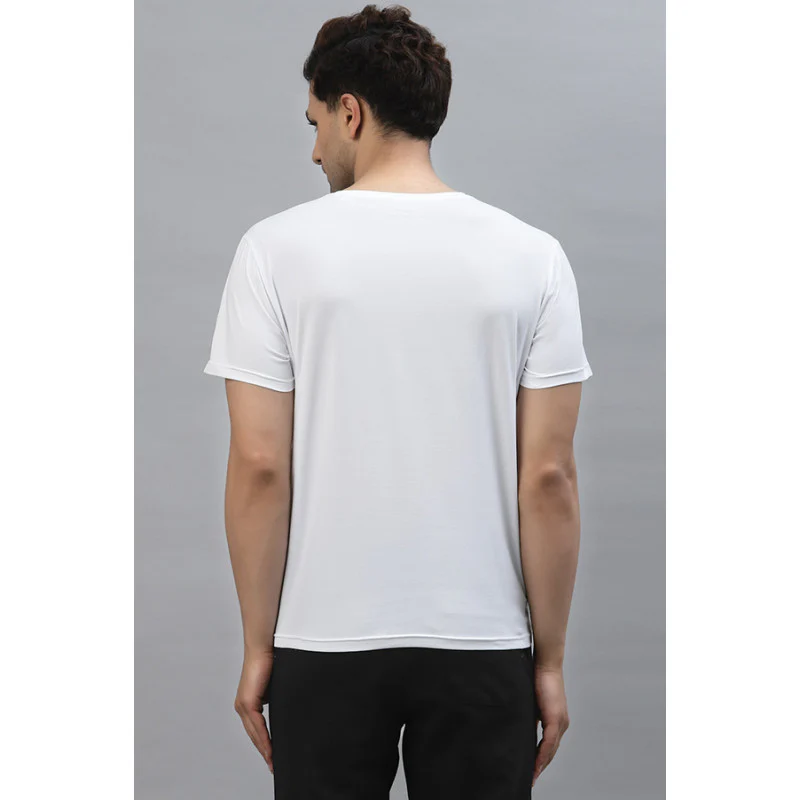 Men White Round Neck Activewear T-Shirt - Image 3