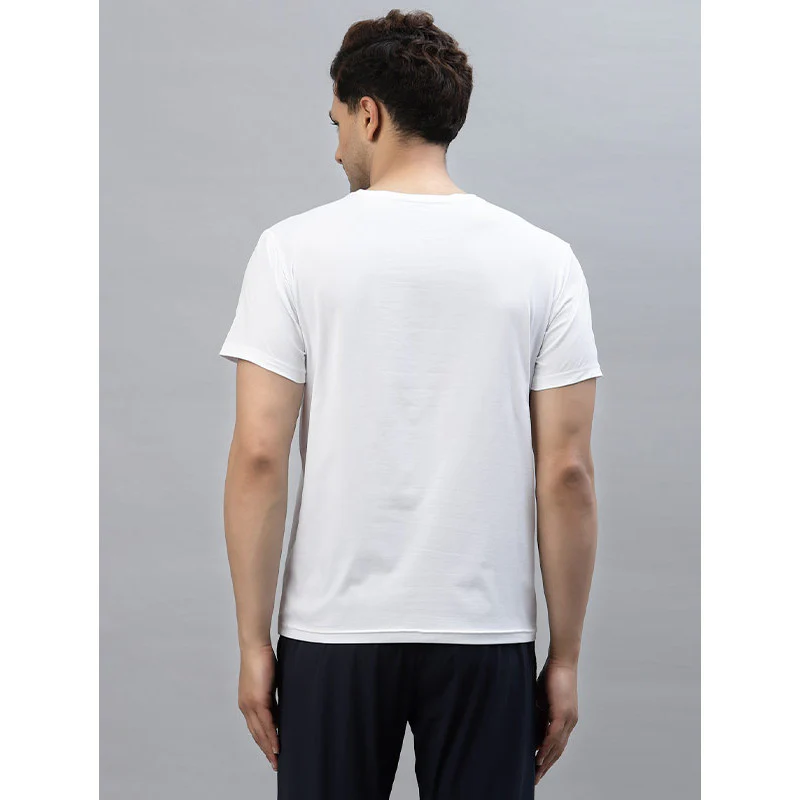 Men White Round Neck Activewear T-Shirt - Image 3