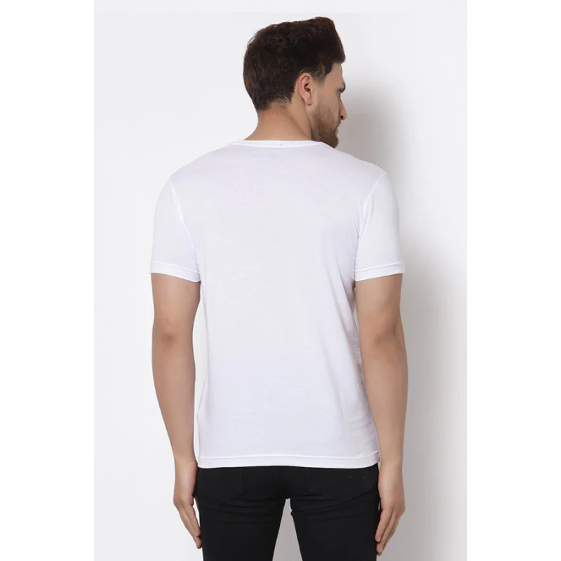 Men's White Round Neck Pure Cotton Graphic Print T-Shirt - Image 3