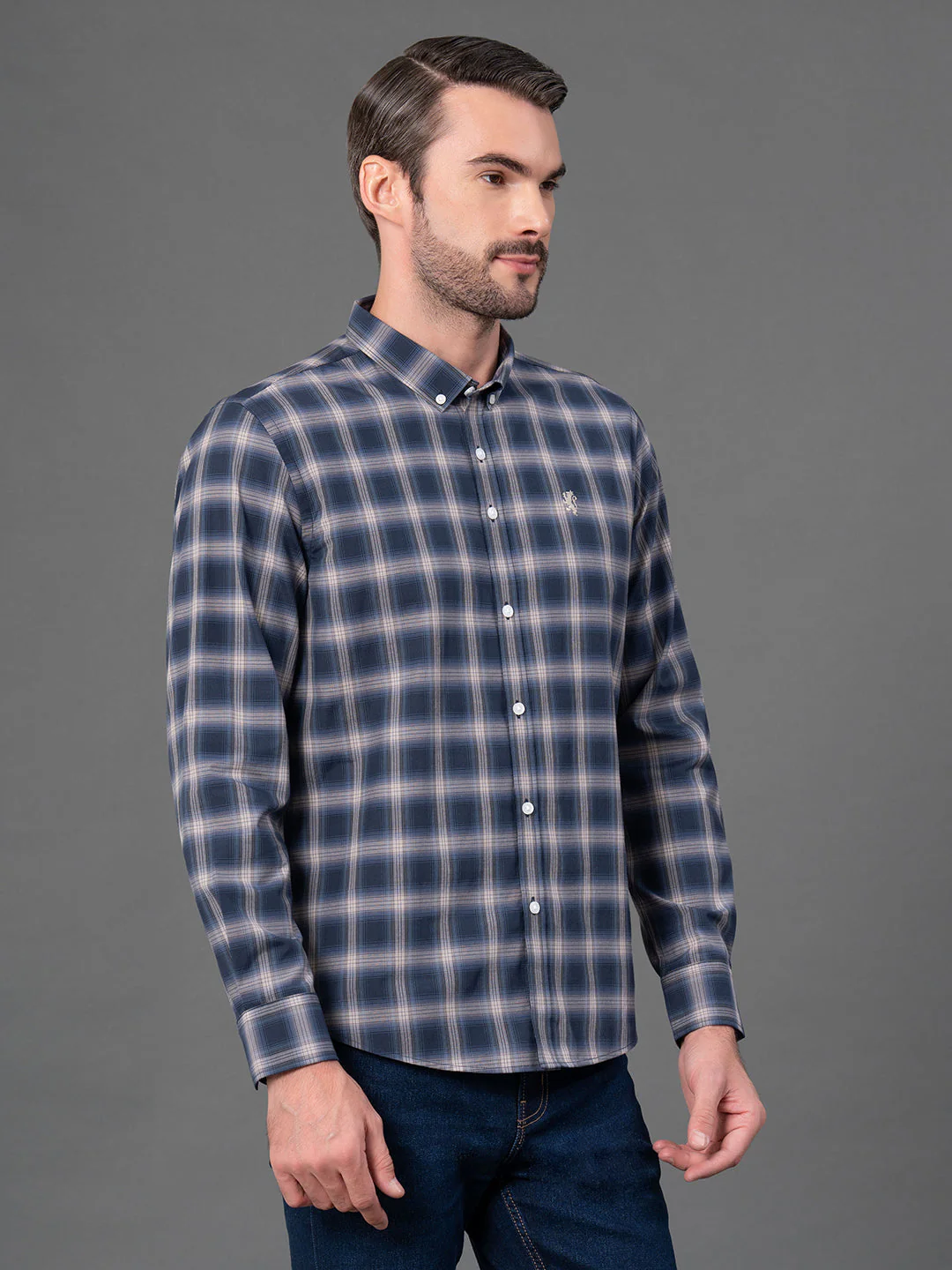 Midnight Blue Checked Shirt for Men - Image 2