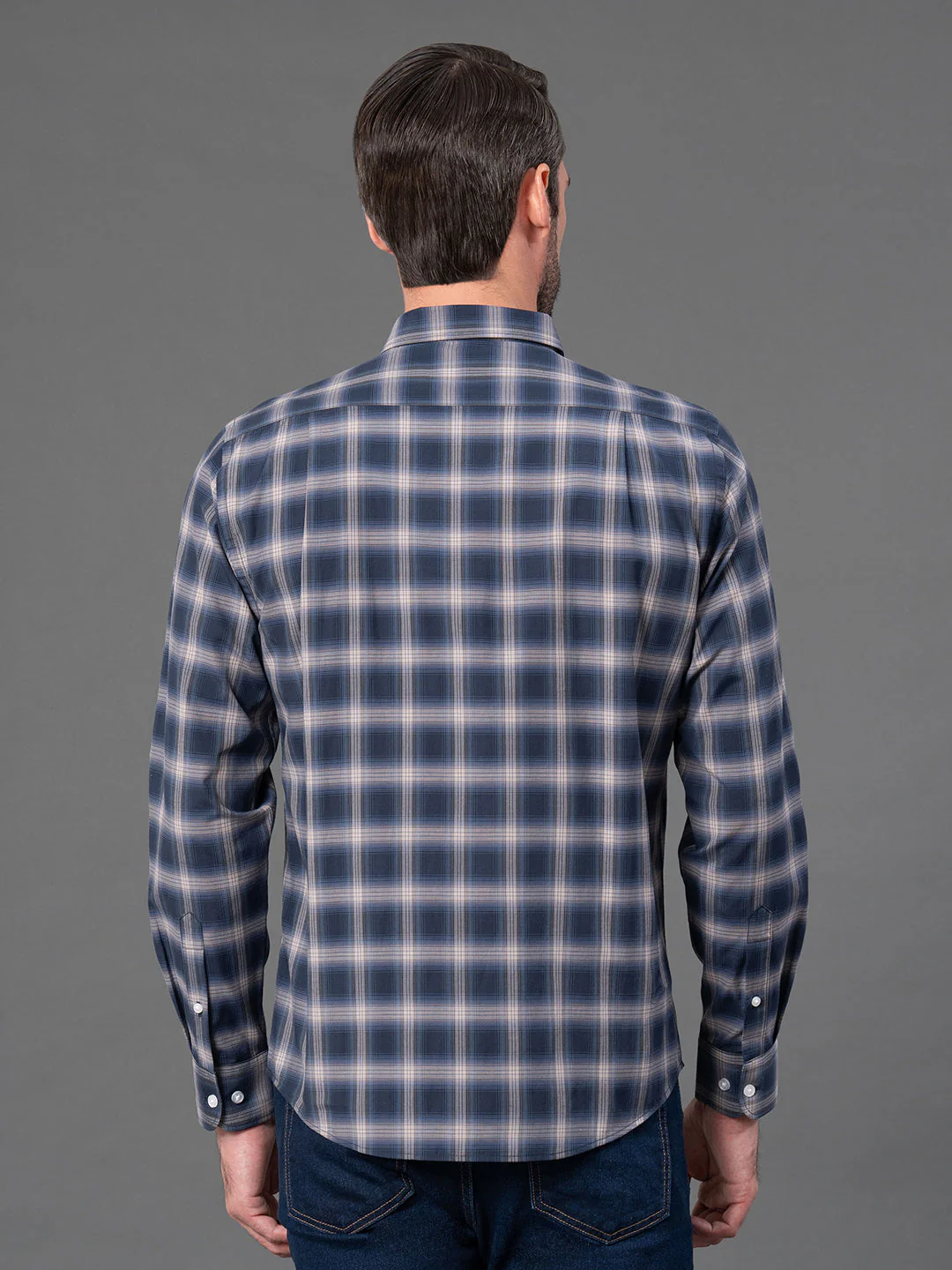 Midnight Blue Checked Shirt for Men - Image 3